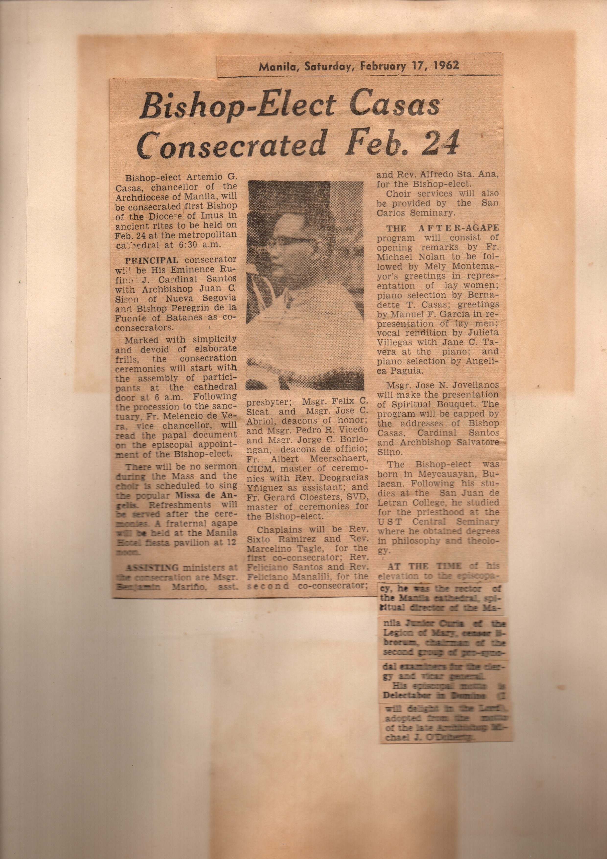 DOI - News Articles - Consecration of Bishop Casas